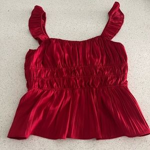 Anthropologie Red Satin Sleeveless Ruched Top XS
